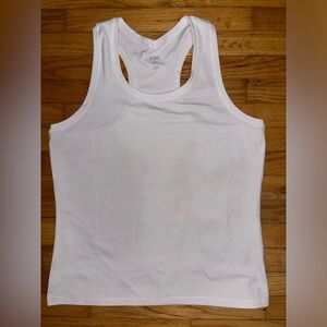 DSG White Fitted Workout Tank Top with Scoop Neckline